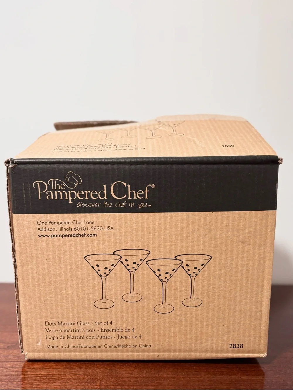 Pampered Chef Set of 4 Polka Dot Martini Glasses - Multicolor Dots BRAND NEW
